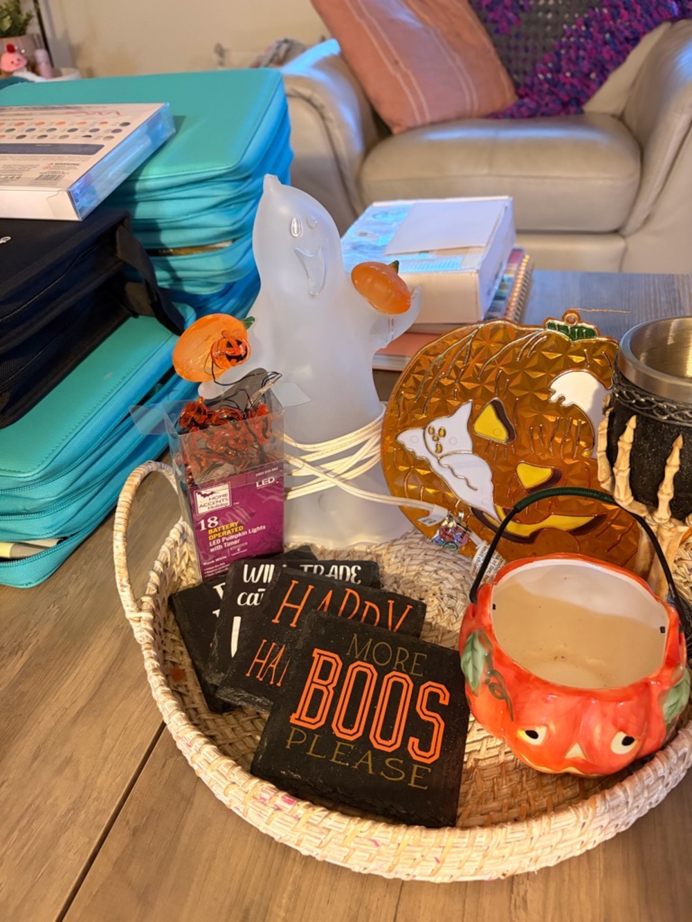 Halloween Decor with Pumpkin Treat Bowl and Light Up Ghost - Picture 2 of 11